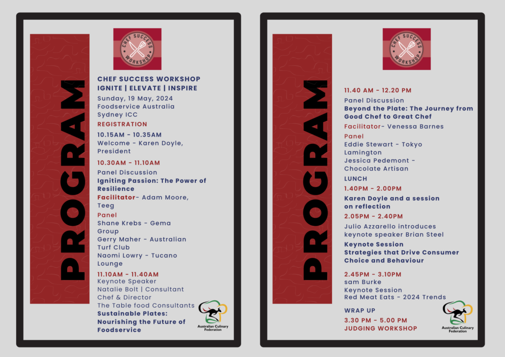 Program and agenda for the chef success workshop